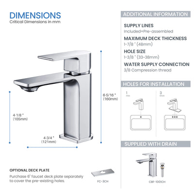 Aurora Single Handle Bathroom Vanity Sink Faucet with Pop Up Drain CBF-1001  - Shop at Home Craft Studio - 18