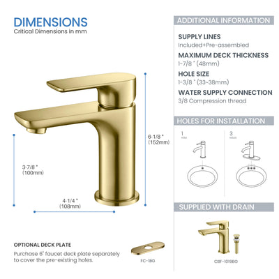 Austin Single Handle Bathroom Vanity Sink Faucet with Pop Up Drain - CBF-1019  - Shop at Home Craft Studio - 6