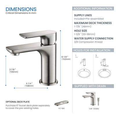 Austin Single Handle Bathroom Vanity Sink Faucet with Pop Up Drain - CBF-1019  - Shop at Home Craft Studio - 12