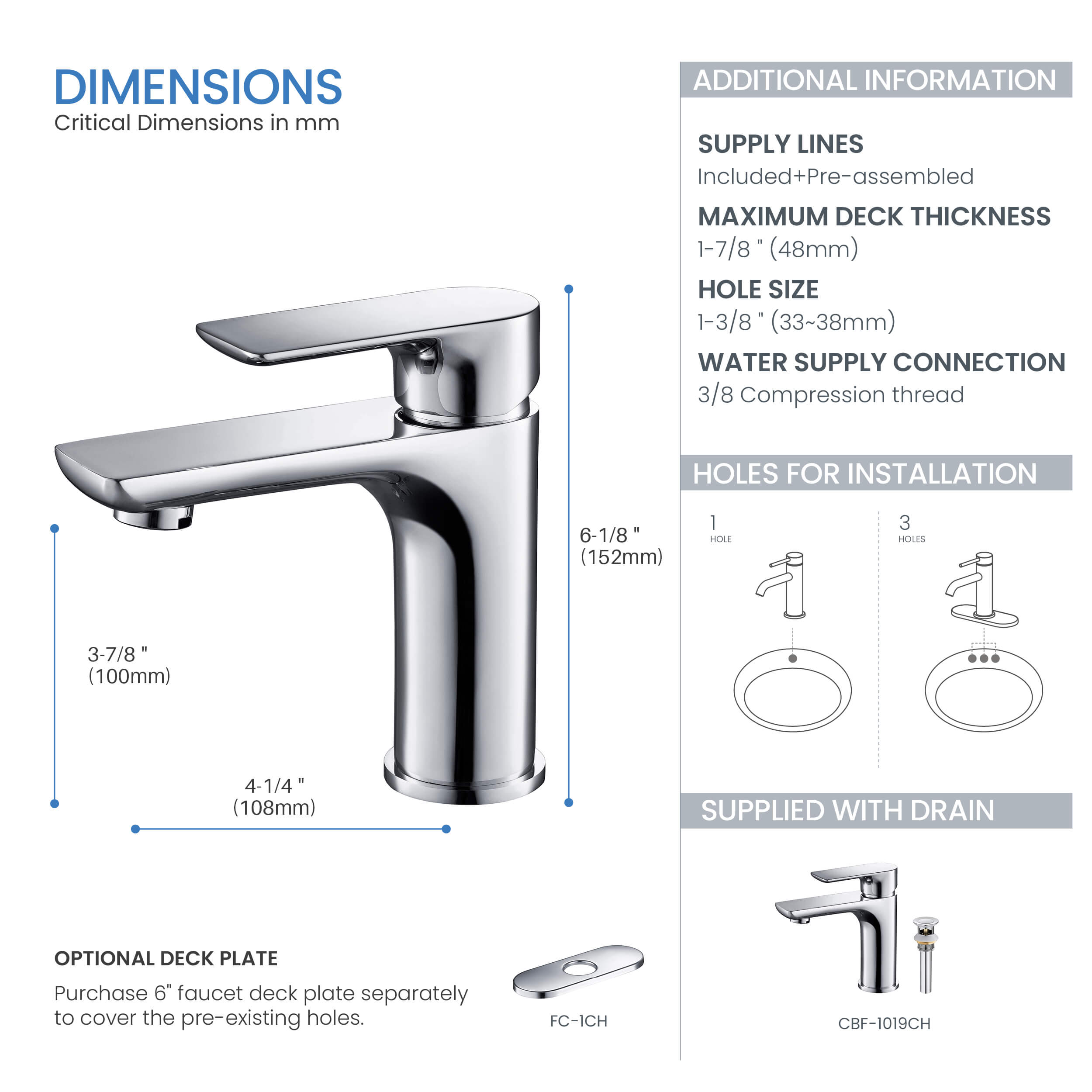 Austin Single Handle Bathroom Vanity Sink Faucet with Pop Up Drain - CBF-1019  - Shop at Home Craft Studio - 18