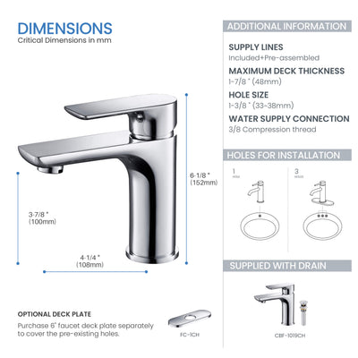 Austin Single Handle Bathroom Vanity Sink Faucet with Pop Up Drain - CBF-1019  - Shop at Home Craft Studio - 18