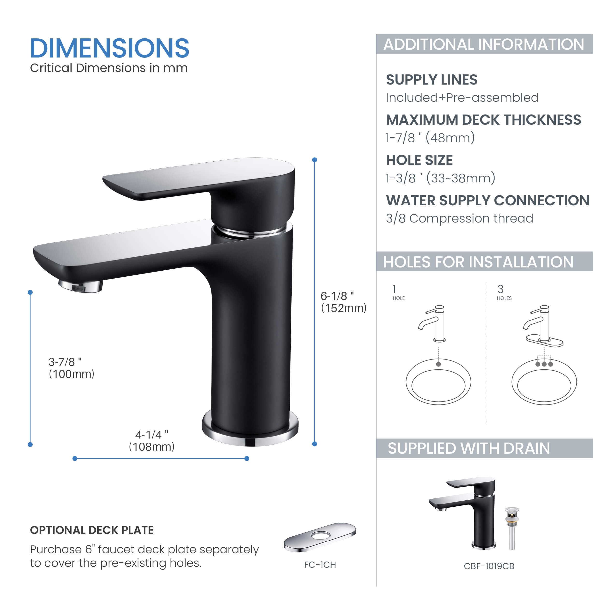 Austin Single Handle Bathroom Vanity Sink Faucet with Pop Up Drain - CBF-1019  - Shop at Home Craft Studio - 29