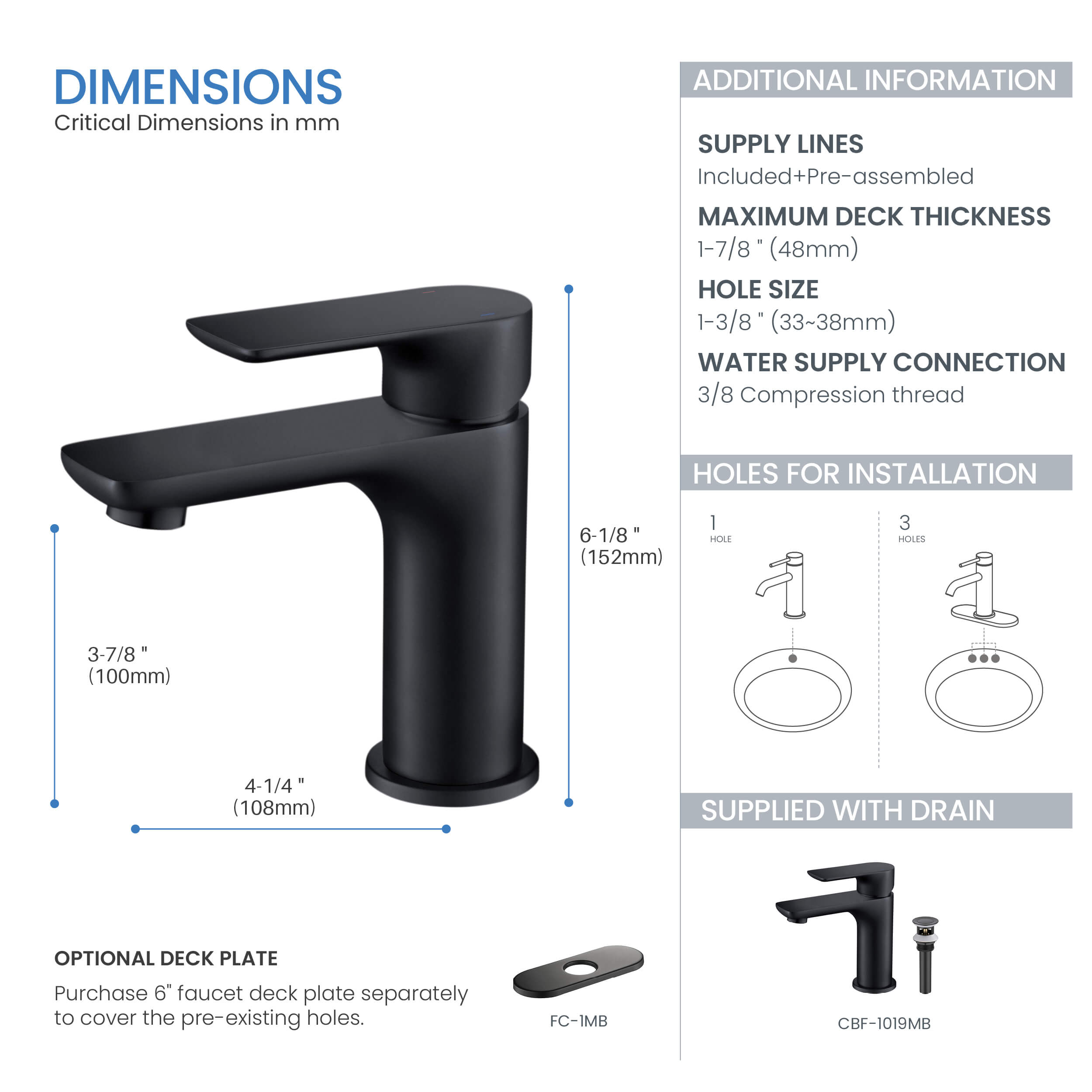 Austin Single Handle Bathroom Vanity Sink Faucet with Pop Up Drain - CBF-1019  - Shop at Home Craft Studio - 24