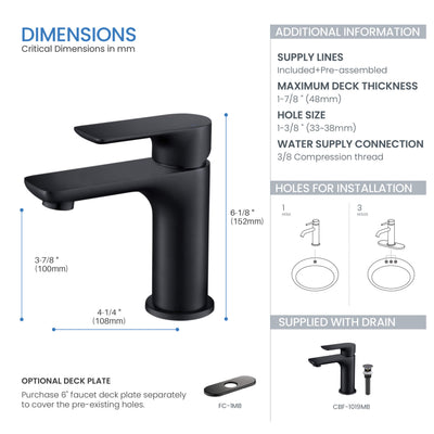 Austin Single Handle Bathroom Vanity Sink Faucet with Pop Up Drain - CBF-1019  - Shop at Home Craft Studio - 24