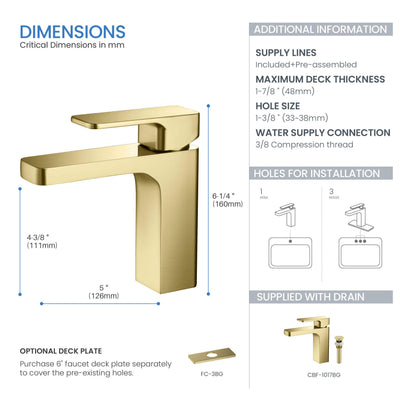 Fusion Single Handle Bathroom Vanity Sink Faucet with Pop Up Drain - CBF-1017  - Shop at Home Craft Studio - 5