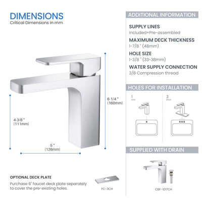 Fusion Single Handle Bathroom Vanity Sink Faucet with Pop Up Drain - CBF-1017  - Shop at Home Craft Studio - 17