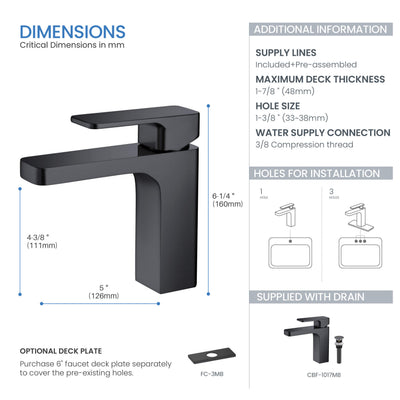 Fusion Single Handle Bathroom Vanity Sink Faucet with Pop Up Drain - CBF-1017  - Shop at Home Craft Studio - 23