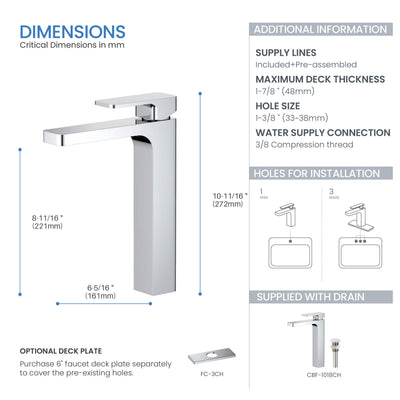 Fusion Single Handle Bathroom Vessel Sink Faucet with Pop Up Drain - CBF-1018  - Shop at Home Craft Studio - 15