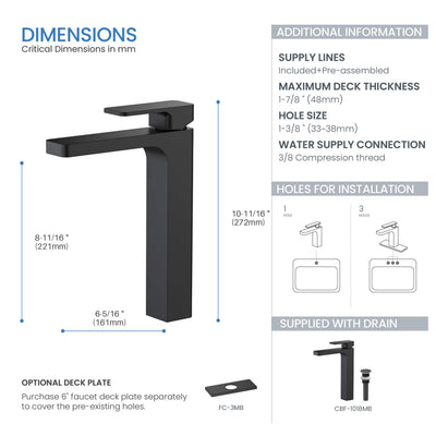 Fusion Single Handle Bathroom Vessel Sink Faucet with Pop Up Drain - CBF-1018  - Shop at Home Craft Studio - 20