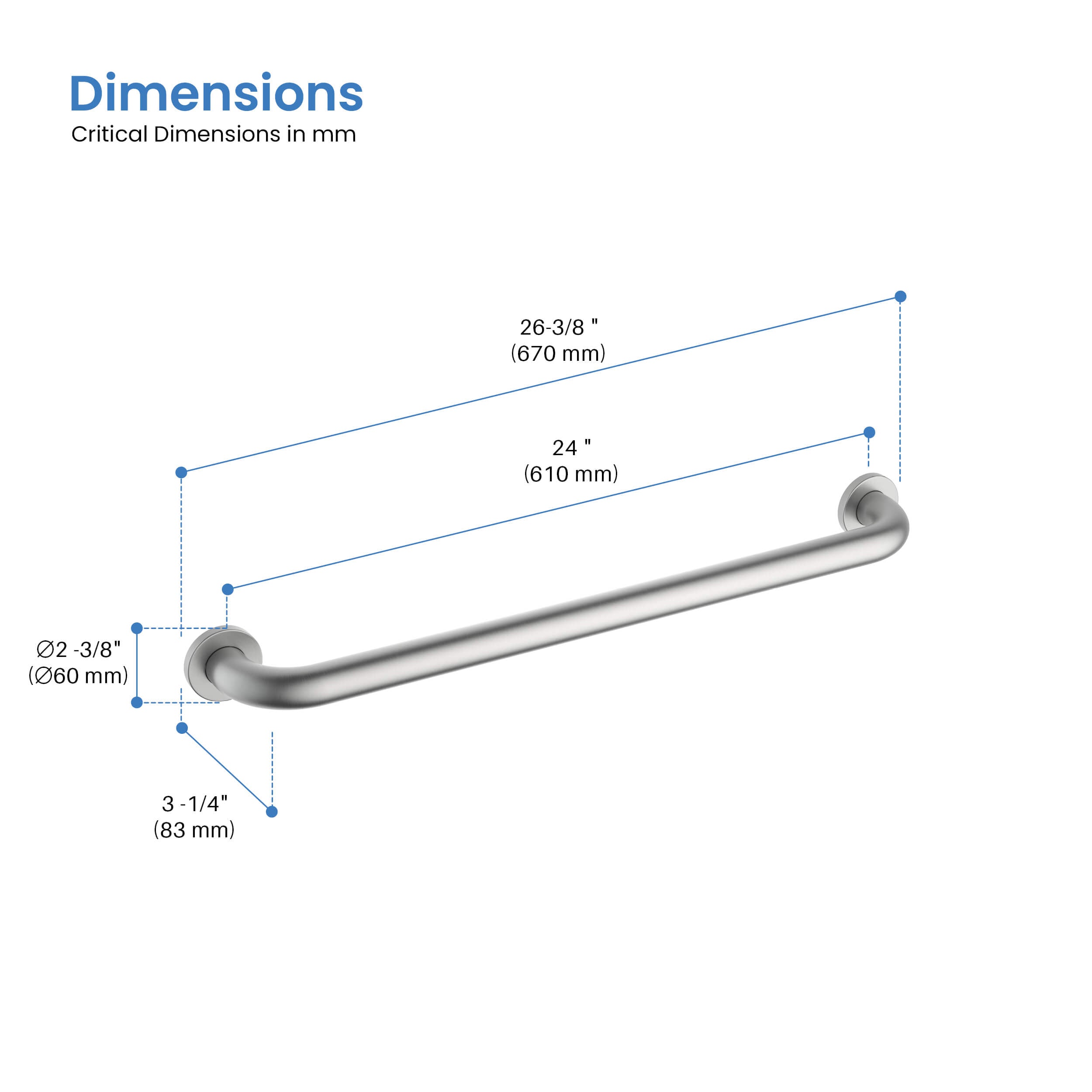 Halo 24" Stainless Steel Bathroom Safety Grab Bar - CGB-1024  - Shop at Home Craft Studio - 13