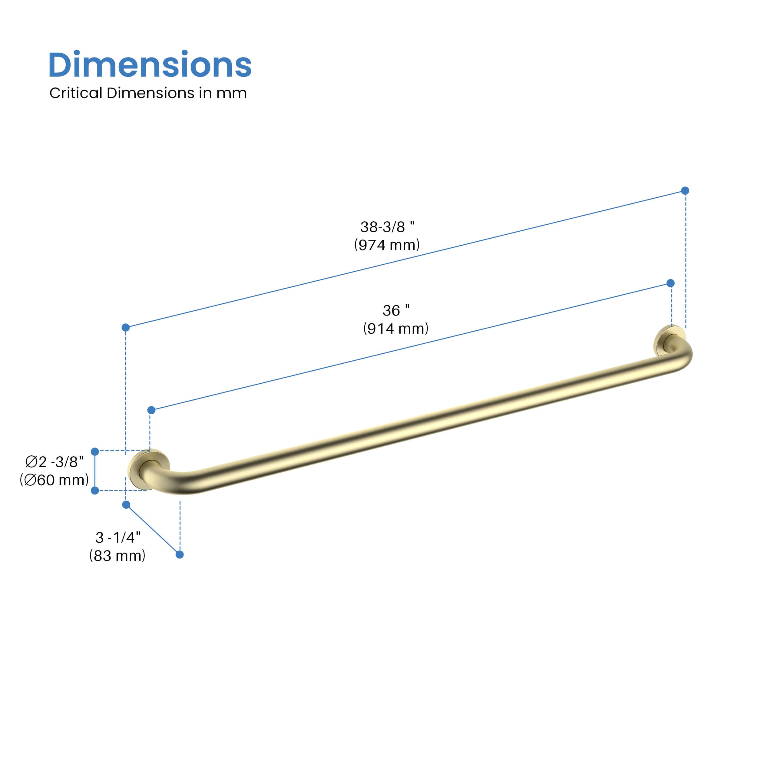 Halo 36" Stainless Steel Bathroom Safety Grab Bar - CGB-1036  - Shop at Home Craft Studio - 6