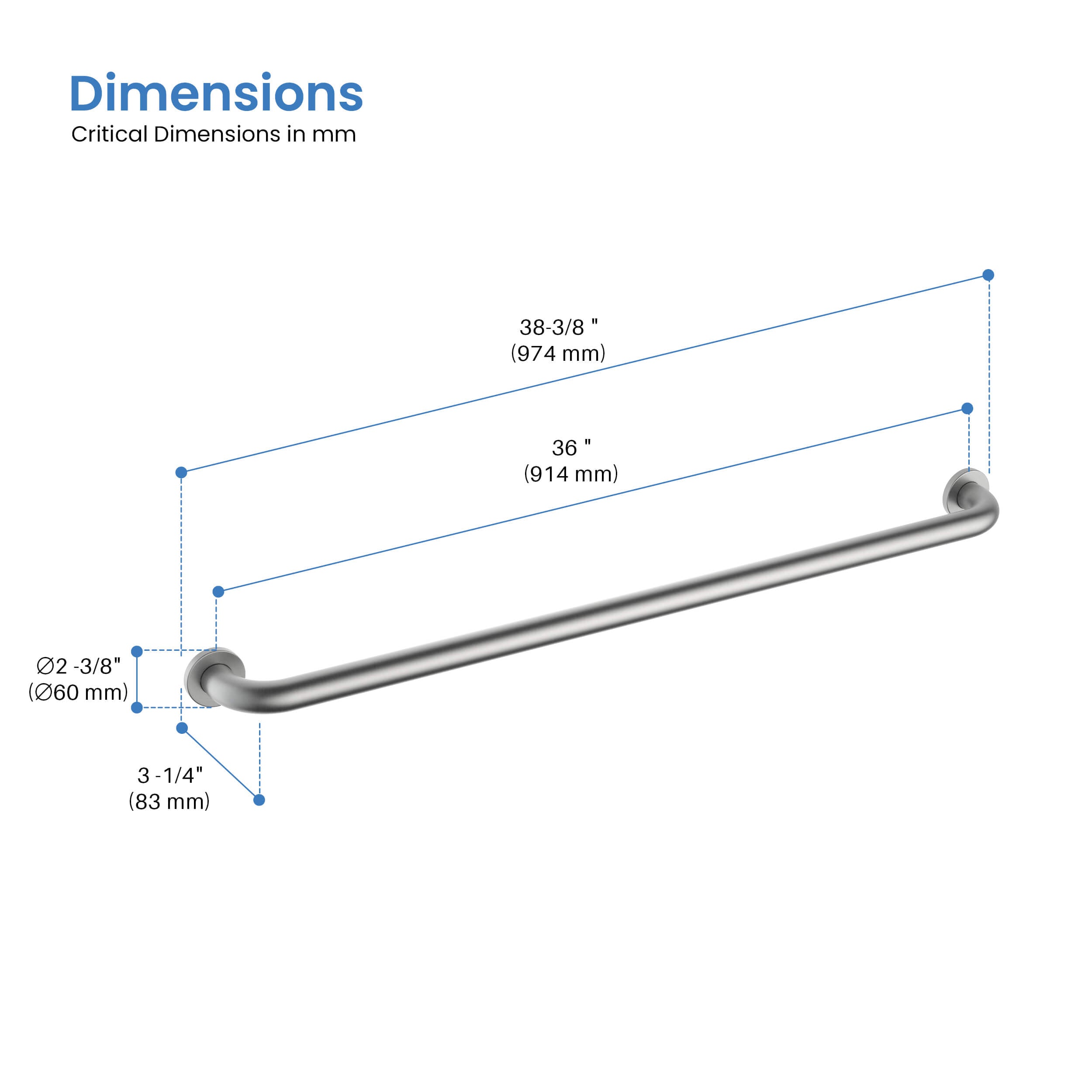 Halo 36" Stainless Steel Bathroom Safety Grab Bar - CGB-1036  - Shop at Home Craft Studio - 12