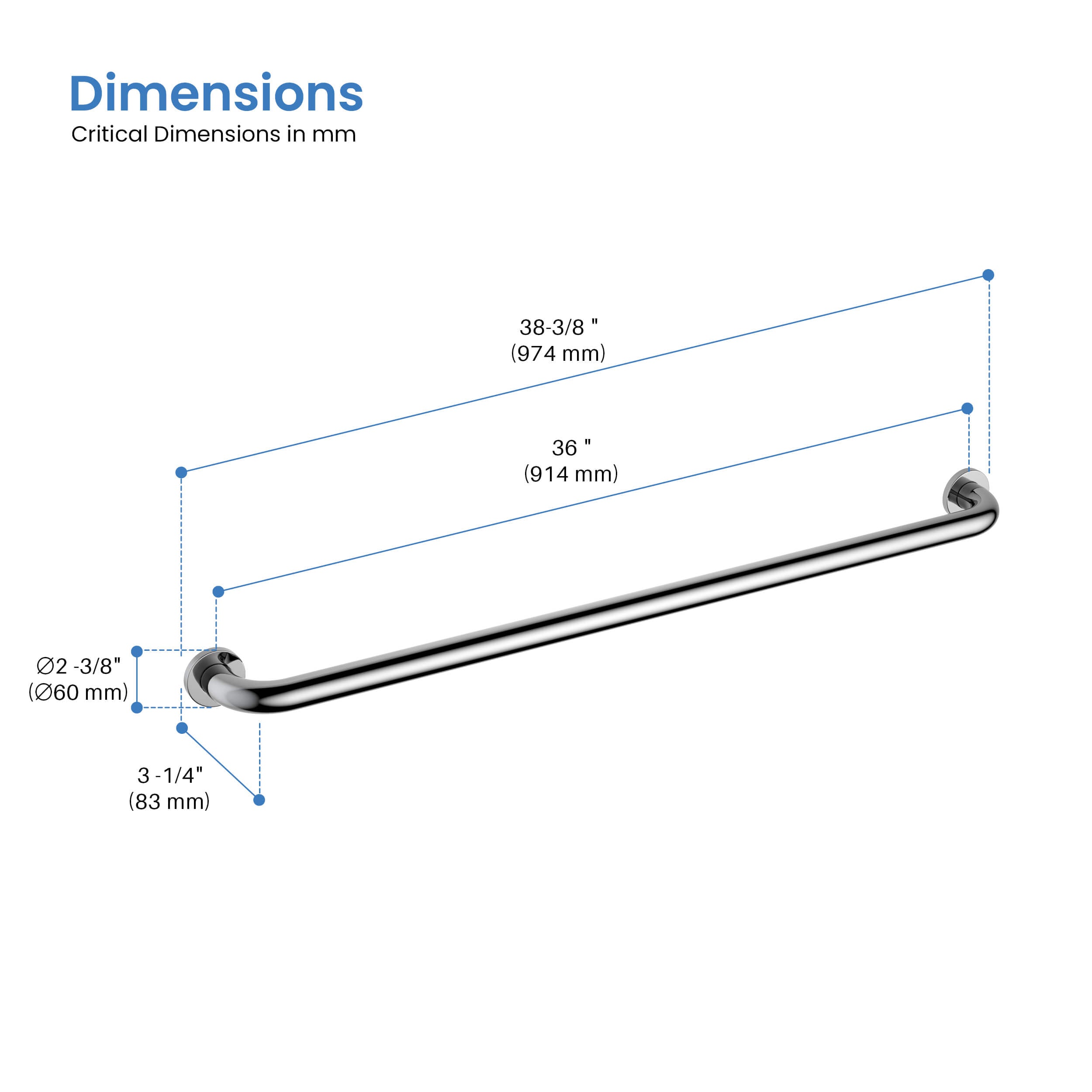 Halo 36" Stainless Steel Bathroom Safety Grab Bar - CGB-1036  - Shop at Home Craft Studio - 18