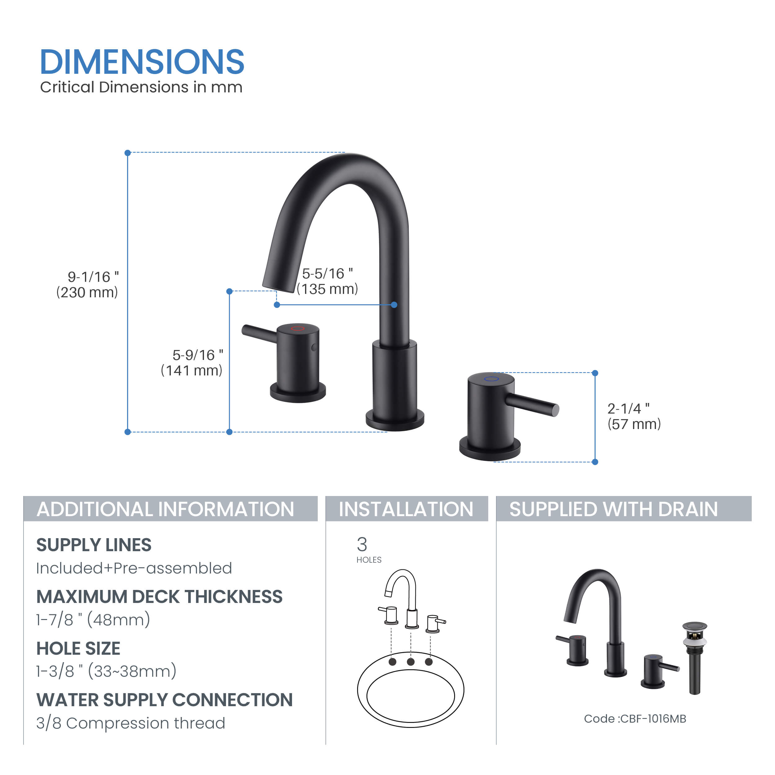 Halo 8" Widespread Bathroom Sink Faucet with Drain Assembly - CBF-1016  - Shop at Home Craft Studio - 20