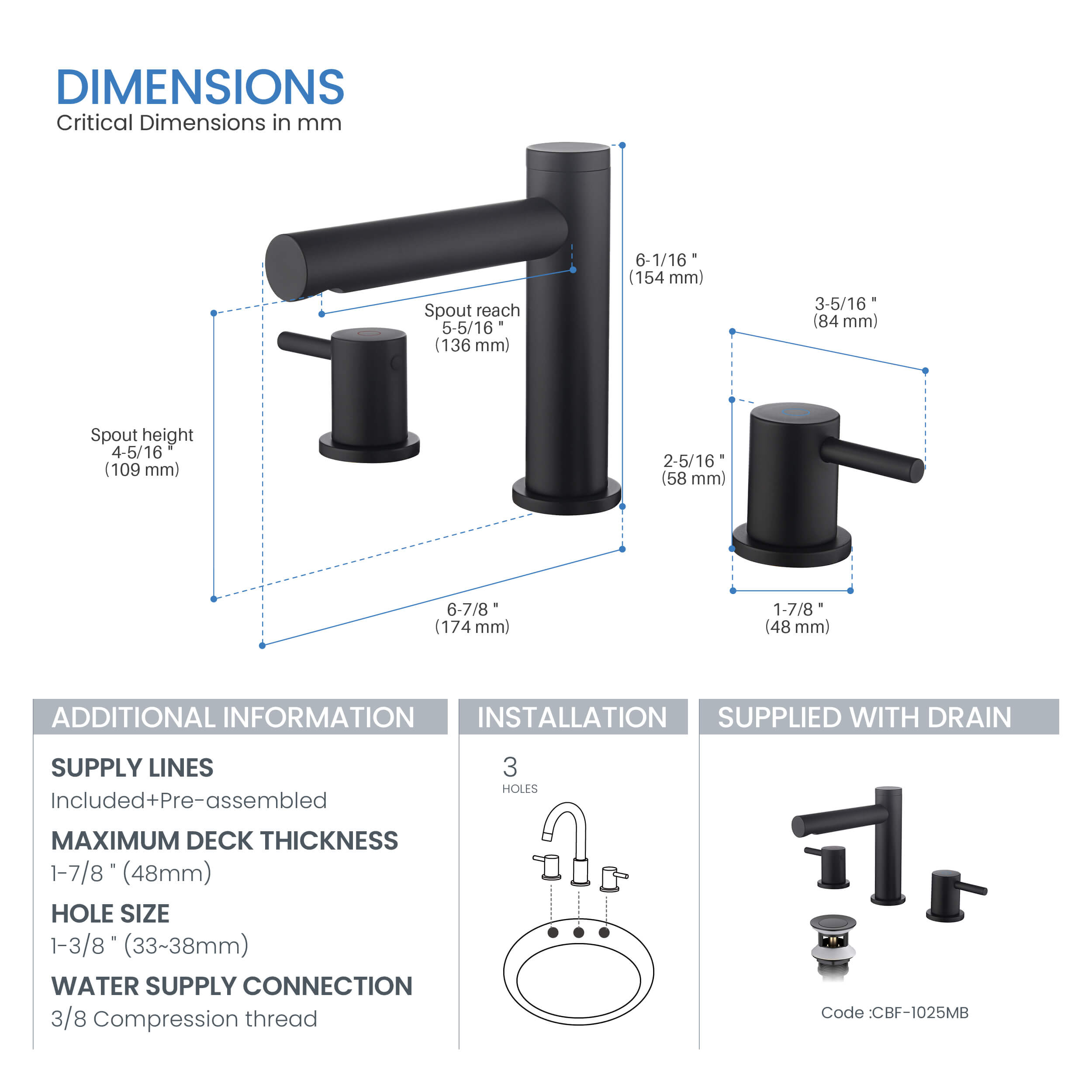 Halo 8" Widespread Bathroom Sink Faucet with Drain Assembly - CBF-1025BG  - Shop at Home Craft Studio - 28