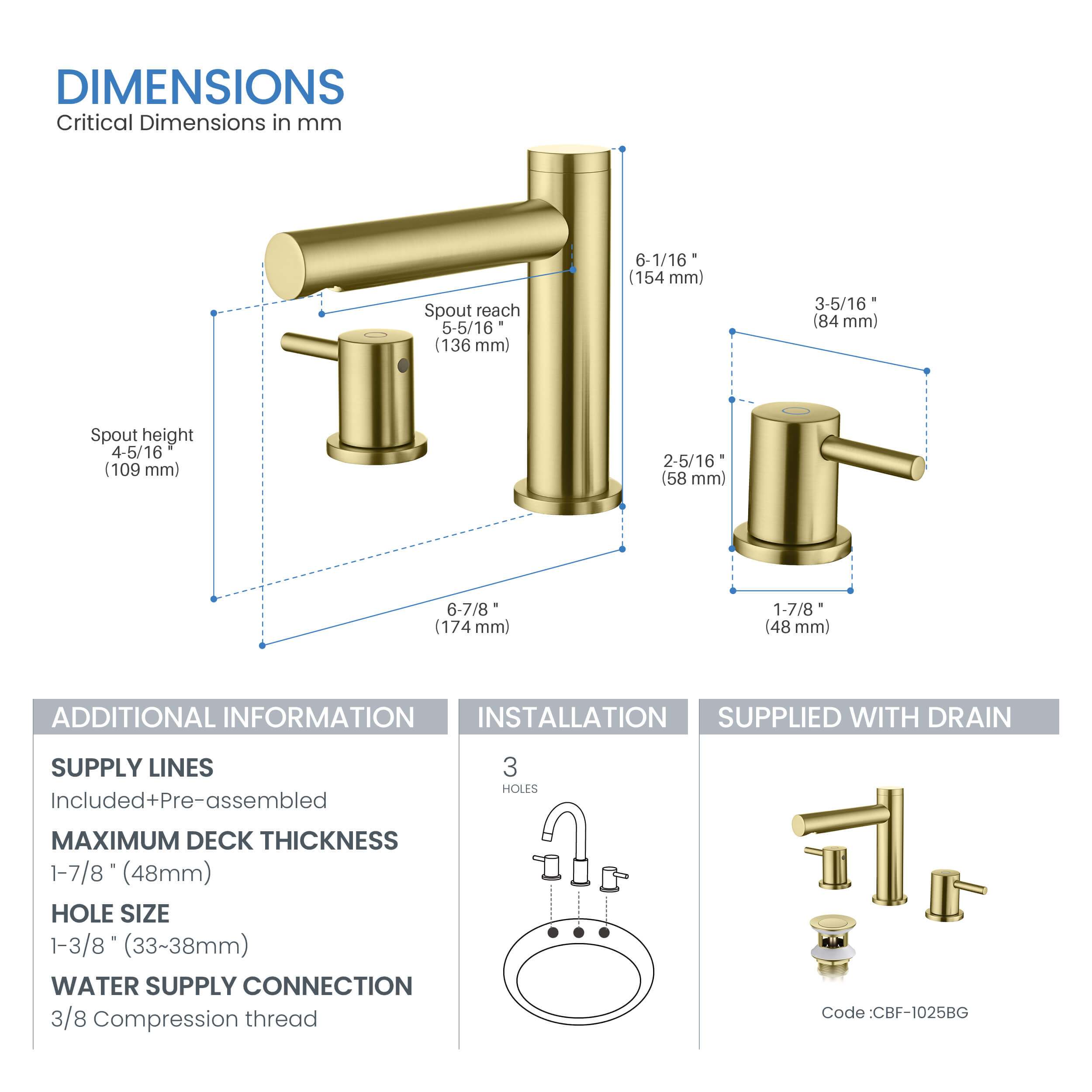 Halo 8" Widespread Bathroom Sink Faucet with Drain Assembly - CBF-1025BN  - Shop at Home Craft Studio - 13