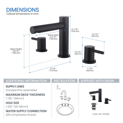 Halo 8" Widespread Bathroom Sink Faucet with Drain Assembly - CBF-1025MB  - Shop at Home Craft Studio - 7