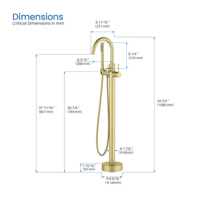 Halo Floor Mount Tub Filler With Hand Shower - CTF-3001  - Shop at Home Craft Studio - 6