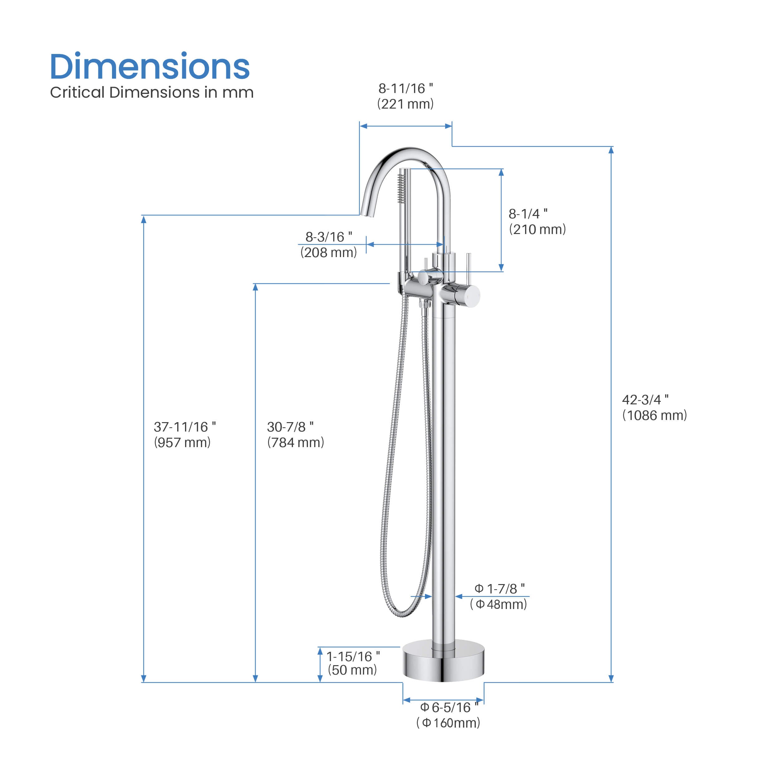 Halo Floor Mount Tub Filler With Hand Shower - CTF-3001  - Shop at Home Craft Studio - 18