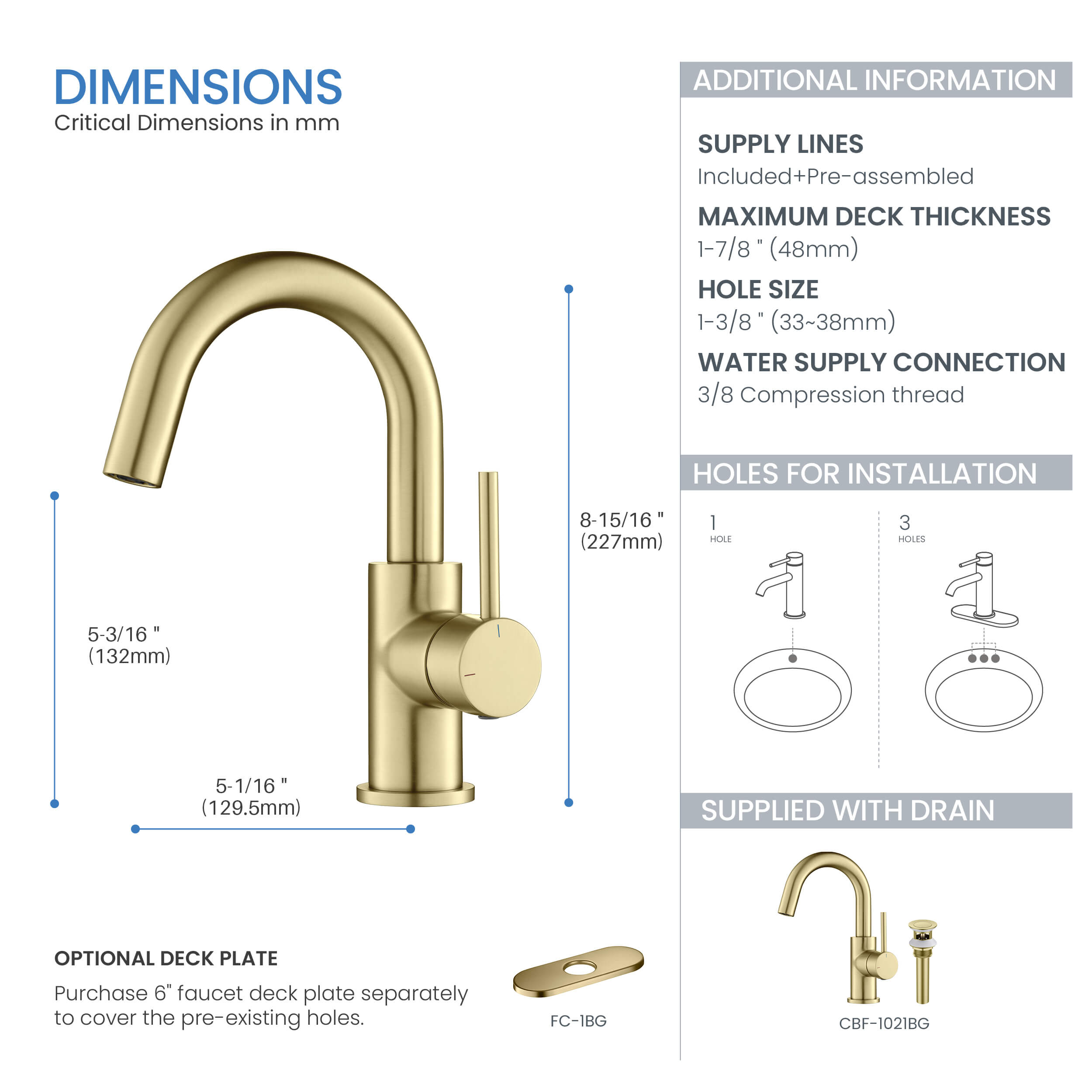 Halo High-Arc Single Handle Bathroom Vanity Sink Faucet with Pop Up Drain - CBF-1021  - Shop at Home Craft Studio - 4