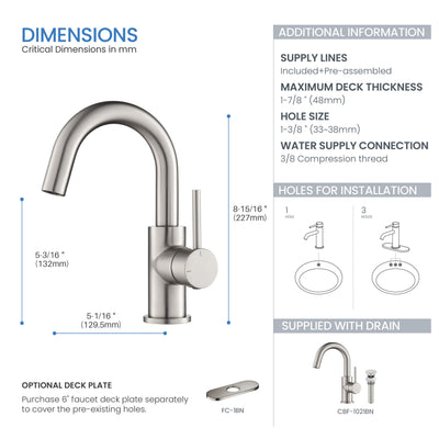 Halo High-Arc Single Handle Bathroom Vanity Sink Faucet with Pop Up Drain - CBF-1021  - Shop at Home Craft Studio - 8