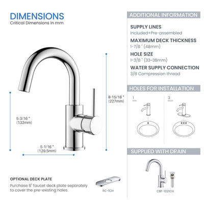 Halo High-Arc Single Handle Bathroom Vanity Sink Faucet with Pop Up Drain - CBF-1021  - Shop at Home Craft Studio - 14