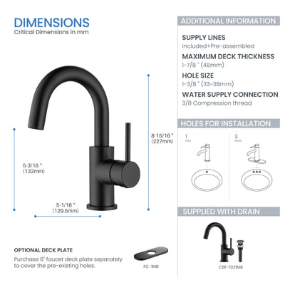 Halo High-Arc Single Handle Bathroom Vanity Sink Faucet with Pop Up Drain - CBF-1021  - Shop at Home Craft Studio - 20