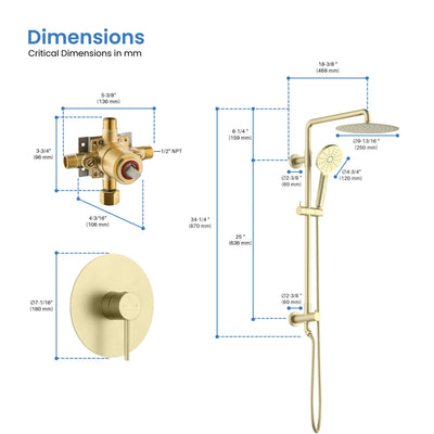 Halo Pressure Balanced 2-Function Wall Mount Shower Column with Rough In Valve - CSC-4103  - Shop at Home Craft Studio - 8
