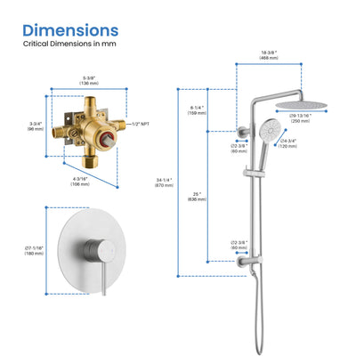 Halo Pressure Balanced 2-Function Wall Mount Shower Column with Rough In Valve - CSC-4103  - Shop at Home Craft Studio - 24