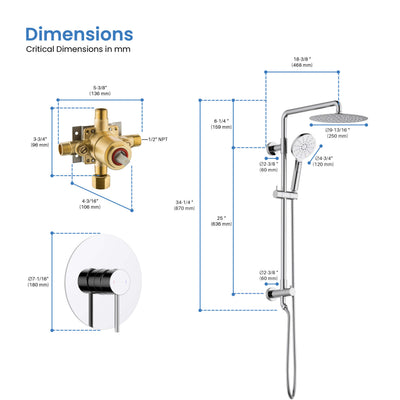 Halo Pressure Balanced 2-Function Wall Mount Shower Column with Rough In Valve - CSC-4103  - Shop at Home Craft Studio - 16