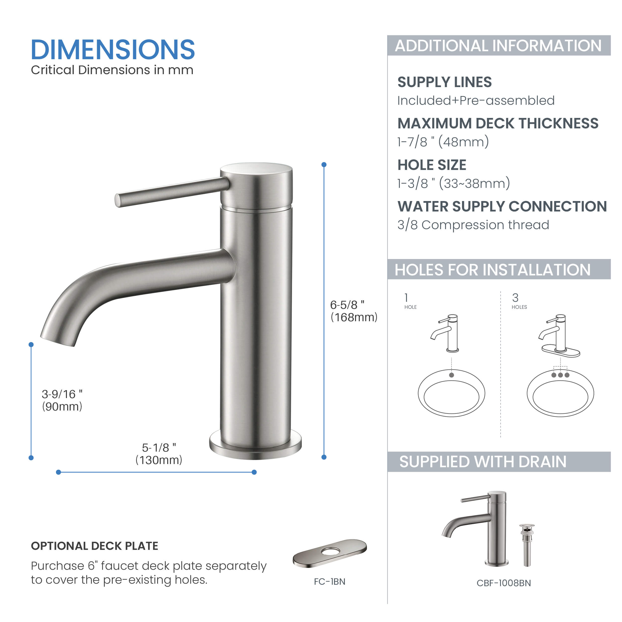Halo Single Handle Bathroom Vanity Sink Faucet with Pop Up Drain - CBF-1008  - Shop at Home Craft Studio - 11