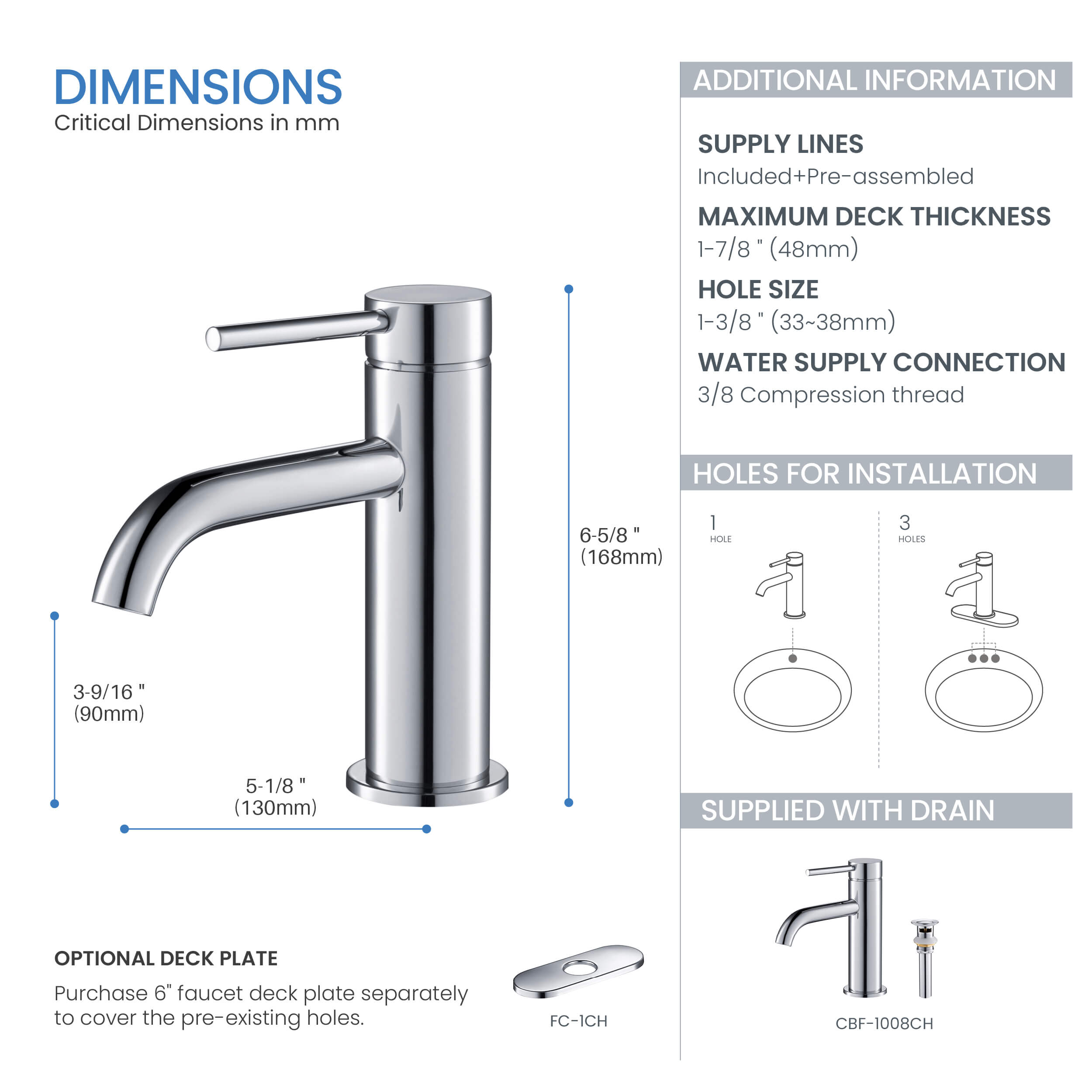 Halo Single Handle Bathroom Vanity Sink Faucet with Pop Up Drain - CBF-1008  - Shop at Home Craft Studio - 16