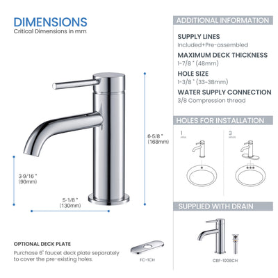 Halo Single Handle Bathroom Vanity Sink Faucet with Pop Up Drain - CBF-1008  - Shop at Home Craft Studio - 16
