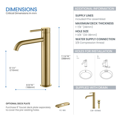 Halo Single Handle Bathroom Vessel Sink Faucet with Pop Up Drain - CBF-1009  - Shop at Home Craft Studio - 5
