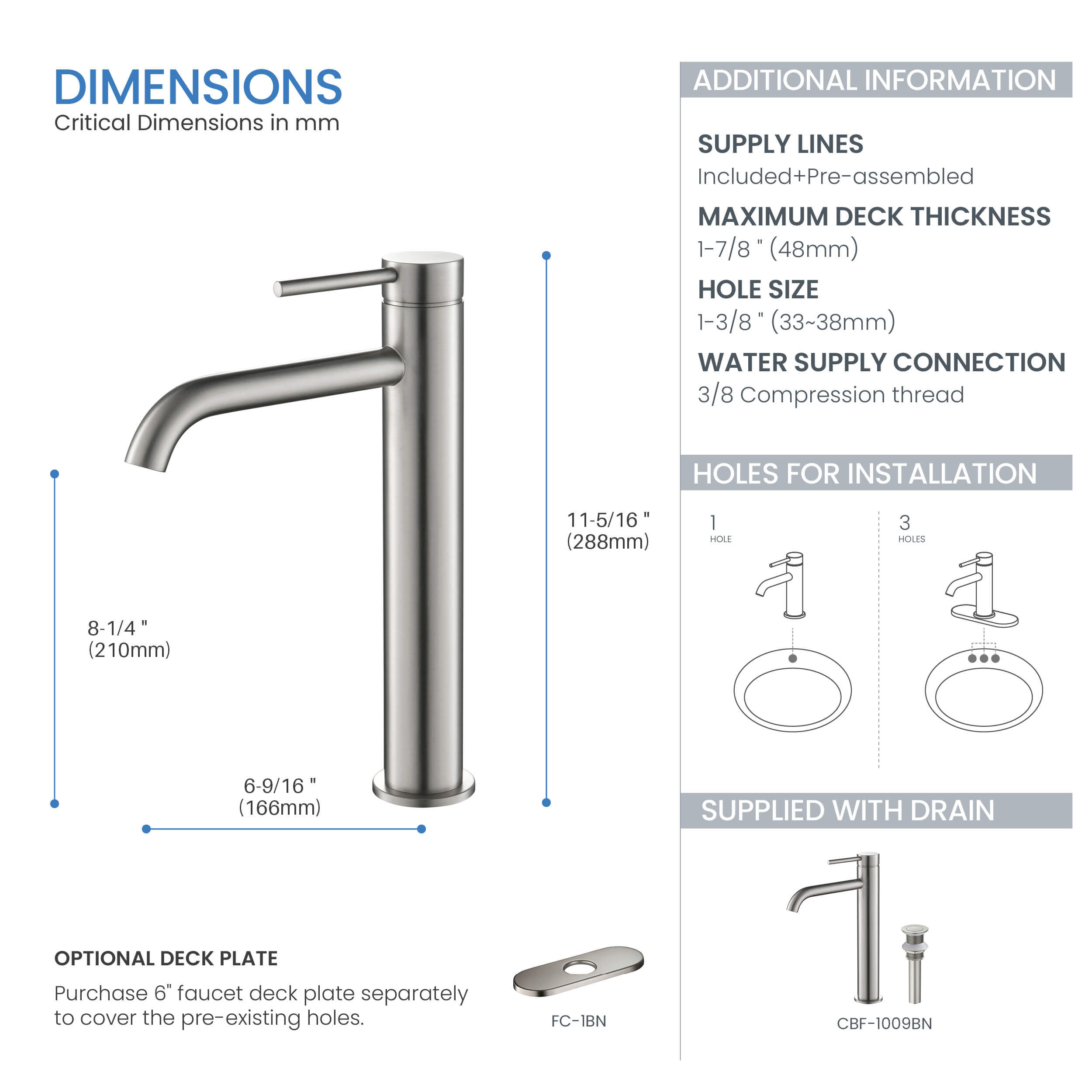 Halo Single Handle Bathroom Vessel Sink Faucet with Pop Up Drain - CBF-1009  - Shop at Home Craft Studio - 10