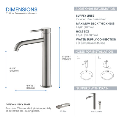 Halo Single Handle Bathroom Vessel Sink Faucet with Pop Up Drain - CBF-1009  - Shop at Home Craft Studio - 10