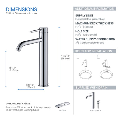 Halo Single Handle Bathroom Vessel Sink Faucet with Pop Up Drain - CBF-1009  - Shop at Home Craft Studio - 15