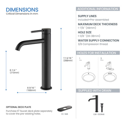 Halo Single Handle Bathroom Vessel Sink Faucet with Pop Up Drain - CBF-1009  - Shop at Home Craft Studio - 20