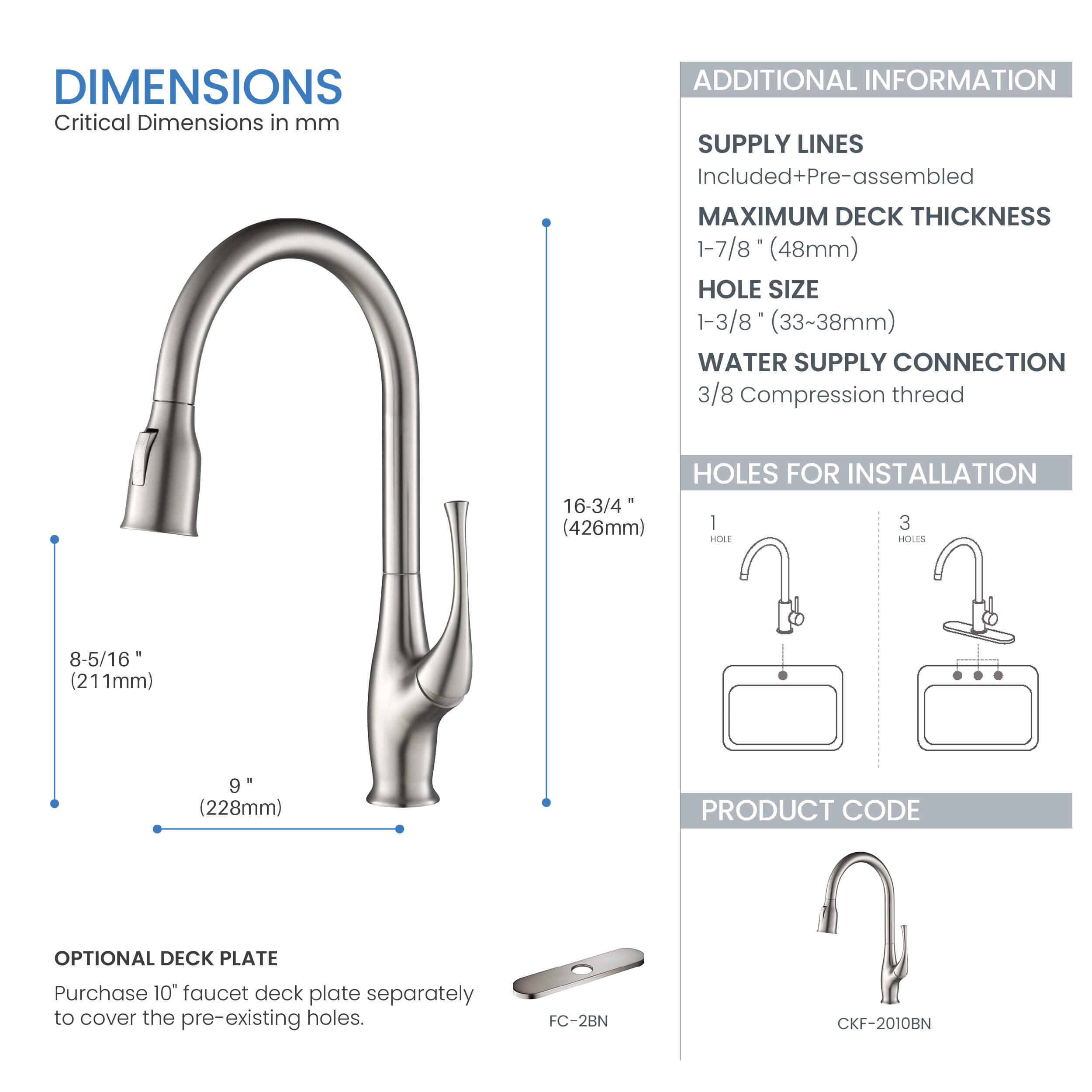 Kansas Single Handle Pull Down Kitchen Sink Faucet - CKF-2010  - Shop at Home Craft Studio - 12