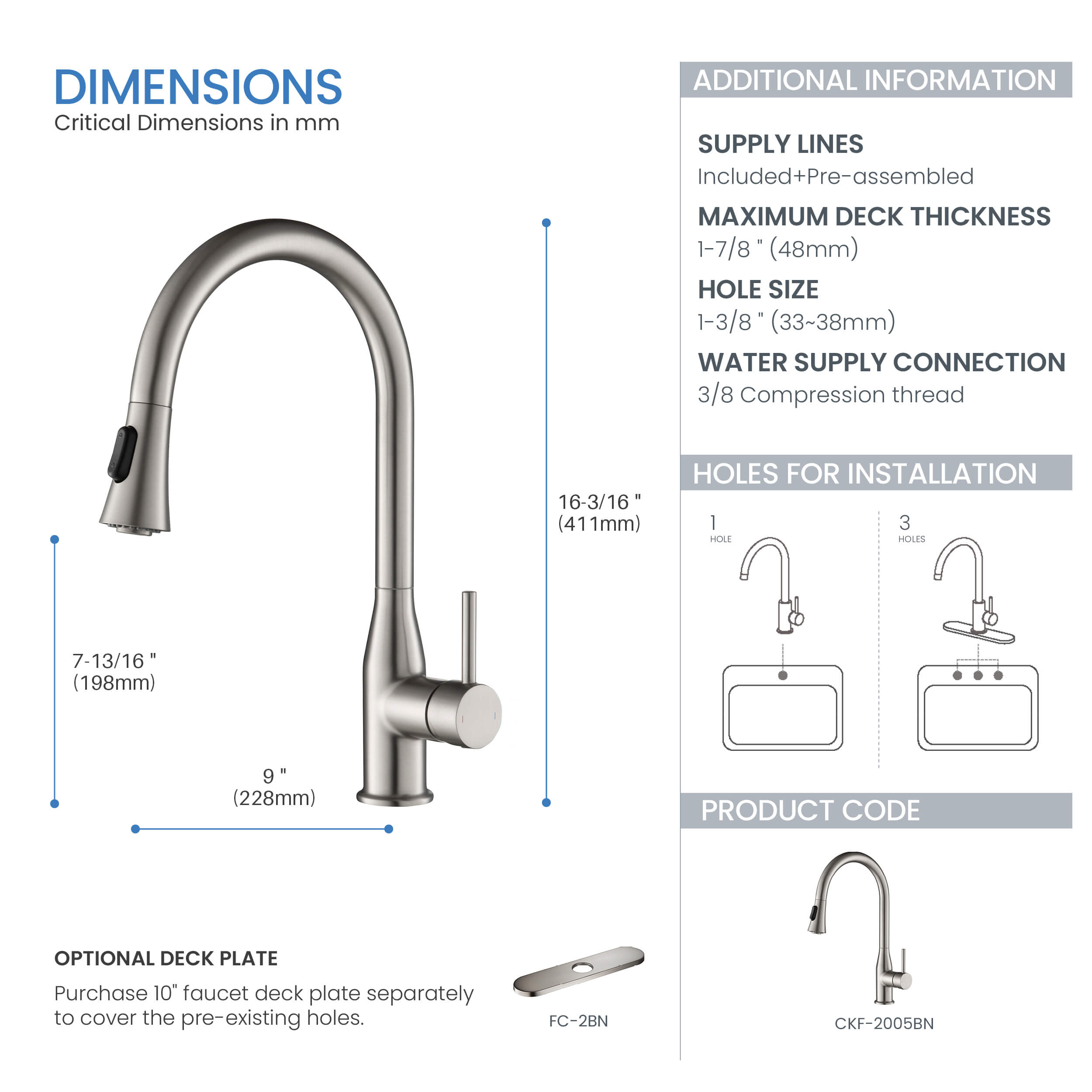 Mesa Single Handle Pull Down Kitchen Sink Faucet - CKF-2005  - Shop at Home Craft Studio - 11