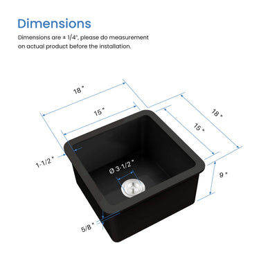 Nova 18" Matte Black Fireclay Single Bowl Kitchen Undermount Sink - C2-18SQMB  - Shop at Home Craft Studio - 5