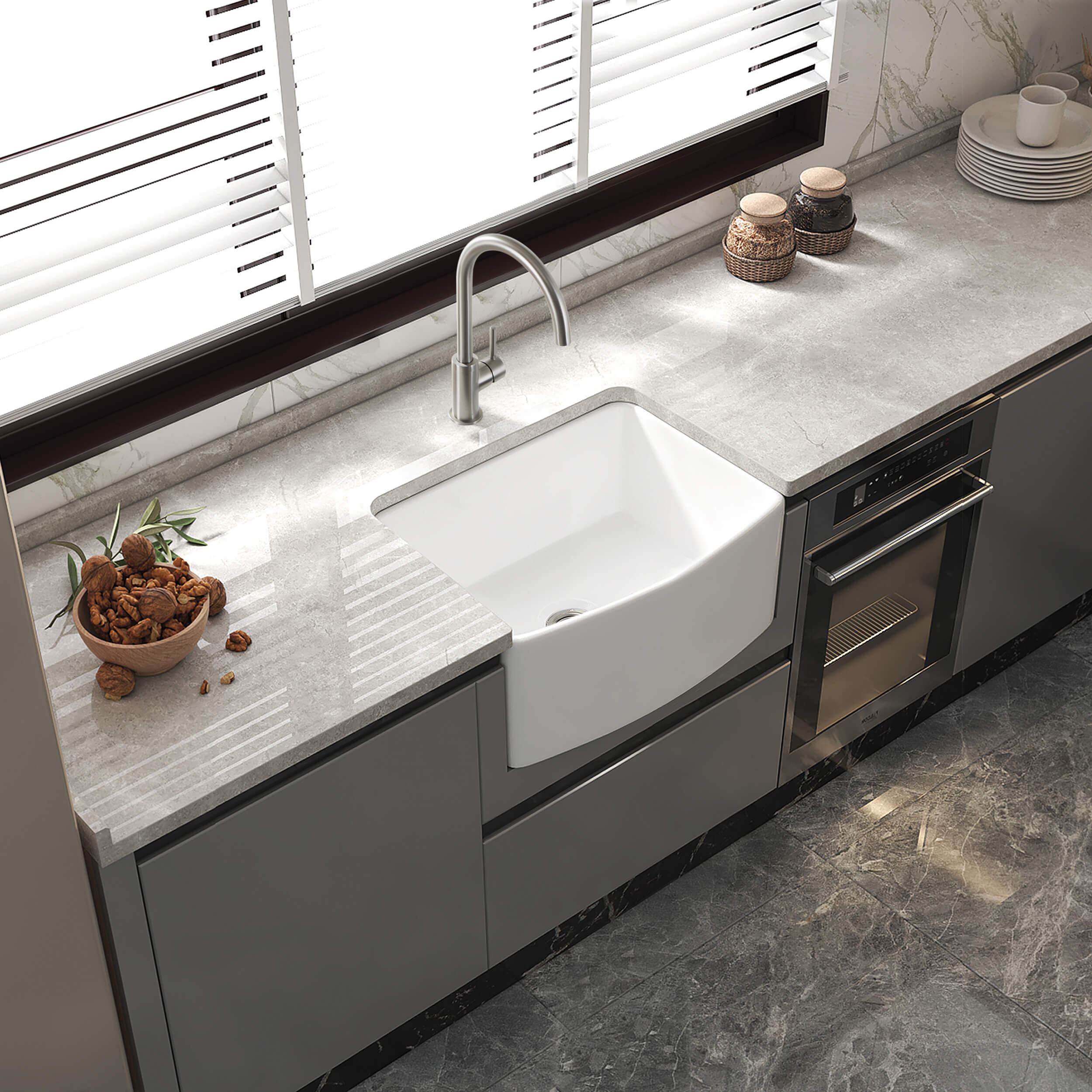Nova 24" Curved Apron Front Fireclay Farmhouse Kitchen Sink - C2-24SFC  - Shop at Home Craft Studio - 2