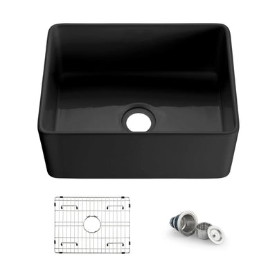 Nova 24" Matte Black Fireclay Single Bowl Kitchen Farmhouse Sink - C2-24SFMB  - Shop at Home Craft Studio - 1