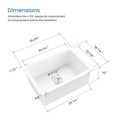 Nova 27" Fireclay Single Bowl Kitchen Undermount Sink - C2-27S  - Shop at Home Craft Studio - 8