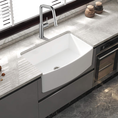 Nova 30" Curved Apron Front Fireclay Farmhouse Kitchen Sink - C2-30SFC  - Shop at Home Craft Studio - 2