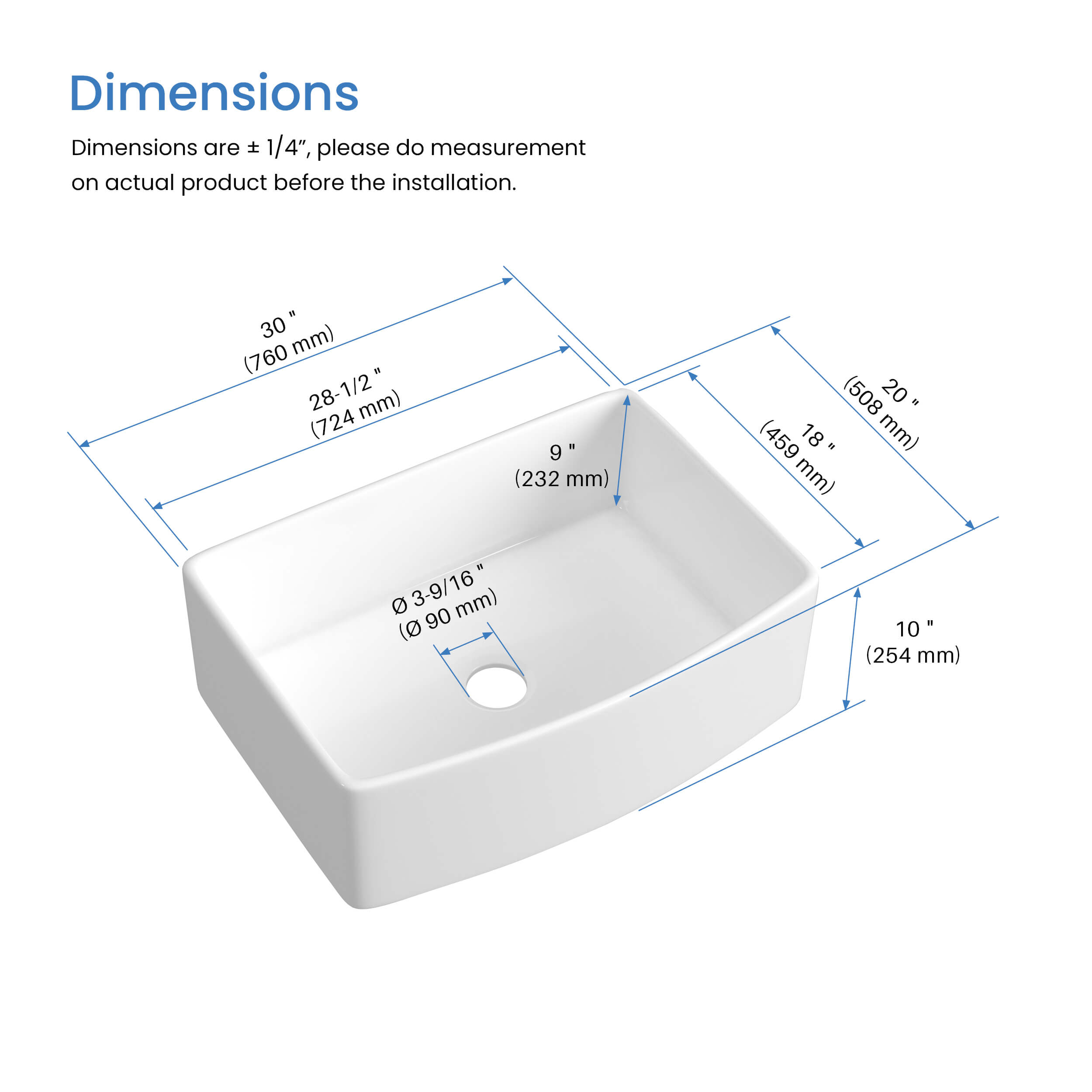 Nova 30" Curved Apron Front Fireclay Farmhouse Kitchen Sink - C2-30SFC  - Shop at Home Craft Studio - 8