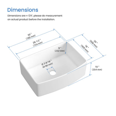 Nova 30" Curved Apron Front Fireclay Farmhouse Kitchen Sink - C2-30SFC  - Shop at Home Craft Studio - 8