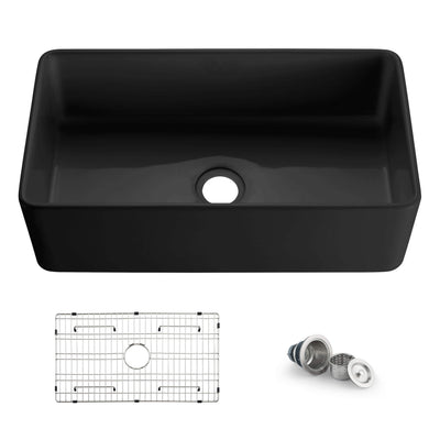 Nova 33" Matte Black Fireclay Single Bowl Kitchen Farmhouse Sink - C2-33SFMB  - Shop at Home Craft Studio - 1