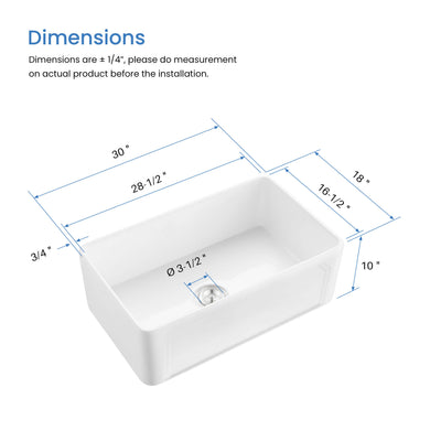 Nova - AR 30" Reversible Fireclay Single Bowl Kitchen Farmhouse Sink - C2-30SFAR  - Shop at Home Craft Studio - 7