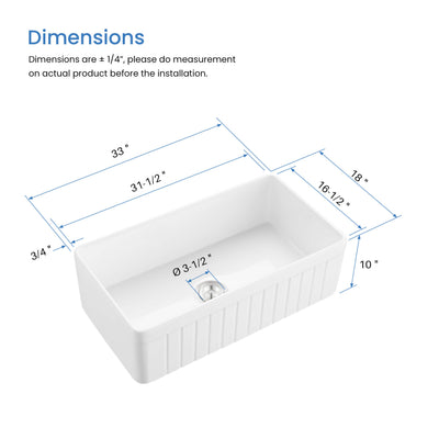 Nova - PL 33" Reversible Fireclay Single Bowl Kitchen Farmhouse Sink - C2-33SFPI  - Shop at Home Craft Studio - 7